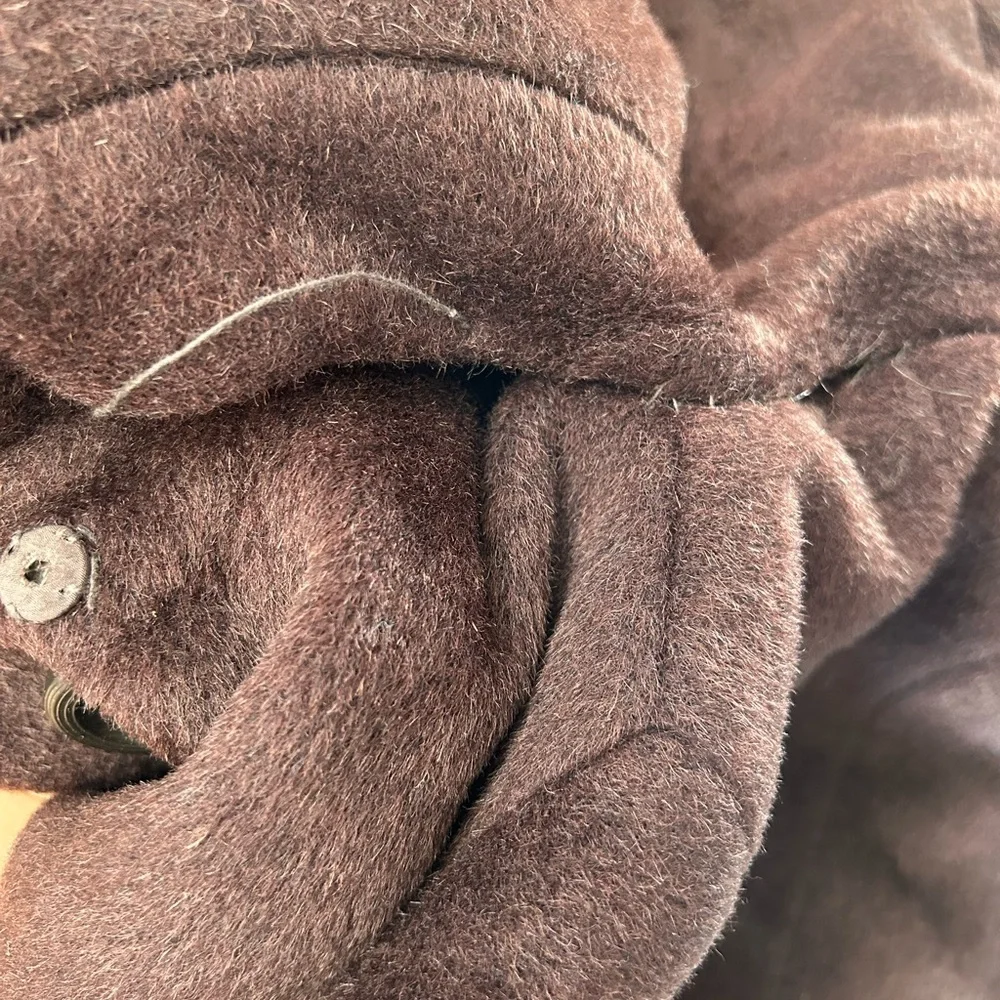 Vintage 60’s Ladies Brown Fox Fur Collar Mink Button Down Long Trench Coat - Picture 8 of 9